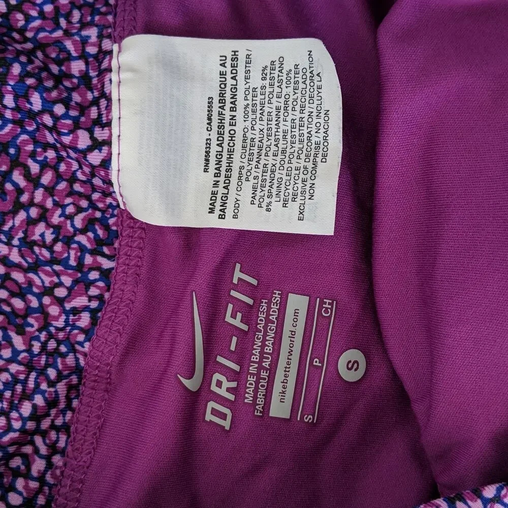 Nike Dri Fit‎ Women's Printed Panel Crew Shorts Running Purple Spotted Small S